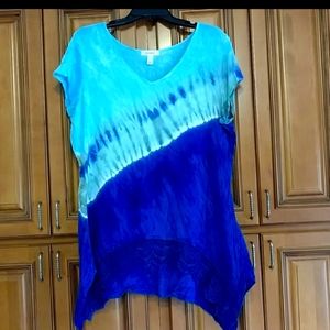 2 for $12 tie-dye lace trim embroidered top